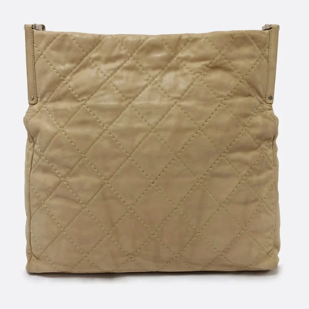 CHANEL Sea Hit Iridescent Calfskin Quilted CC Tote Beige Silver Chain 2011